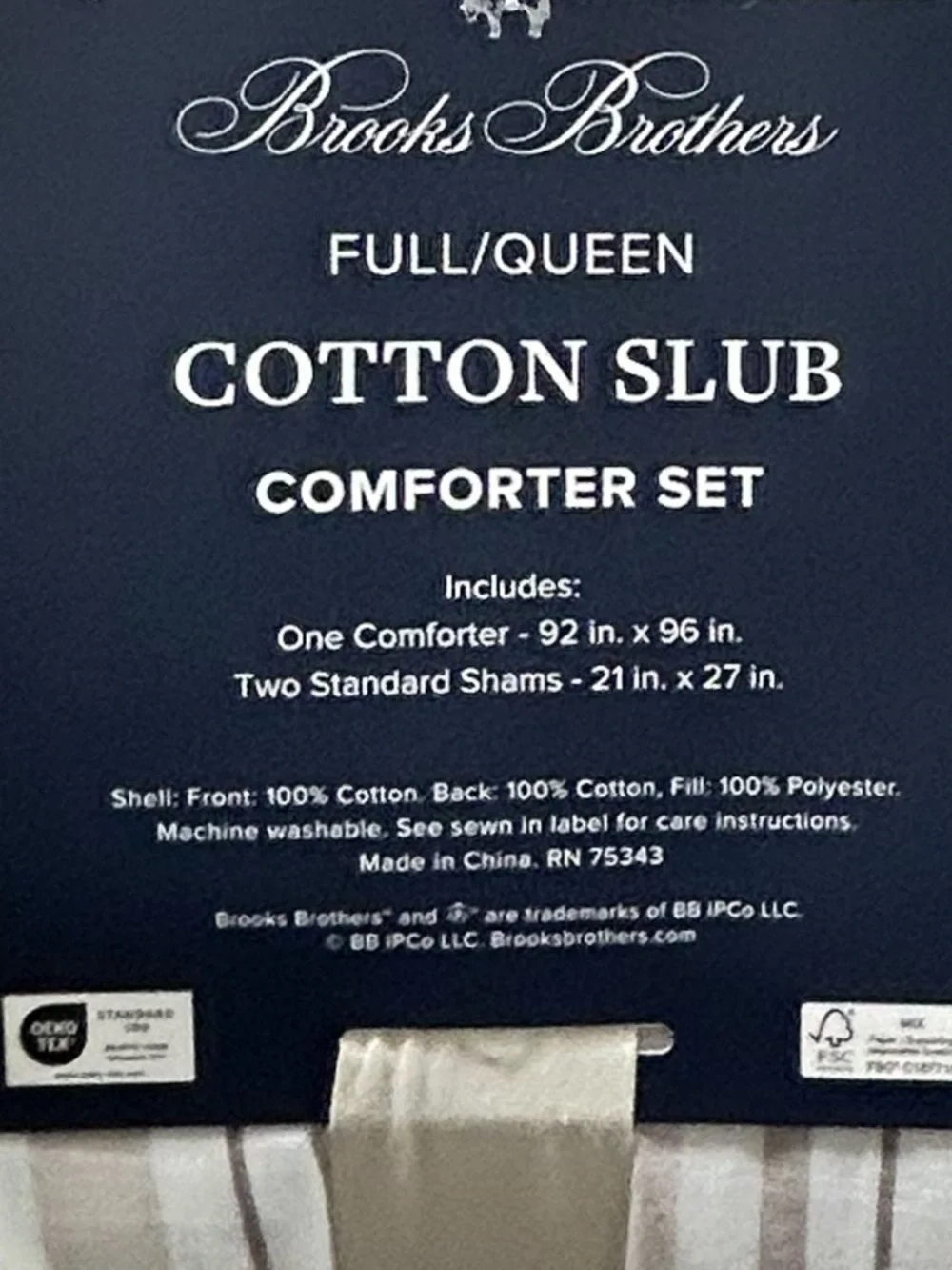Brooks Brothers Tan and White Striped Cotton Slub Queen Comforter Set 90”x90”